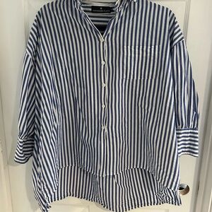 Pomander Place Navy and White Striped Casual Shirt
